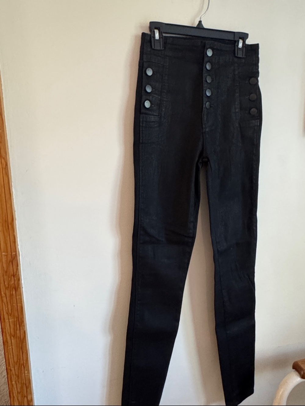 J Brand High-Rise Black Button-Trim Skinny Jeans